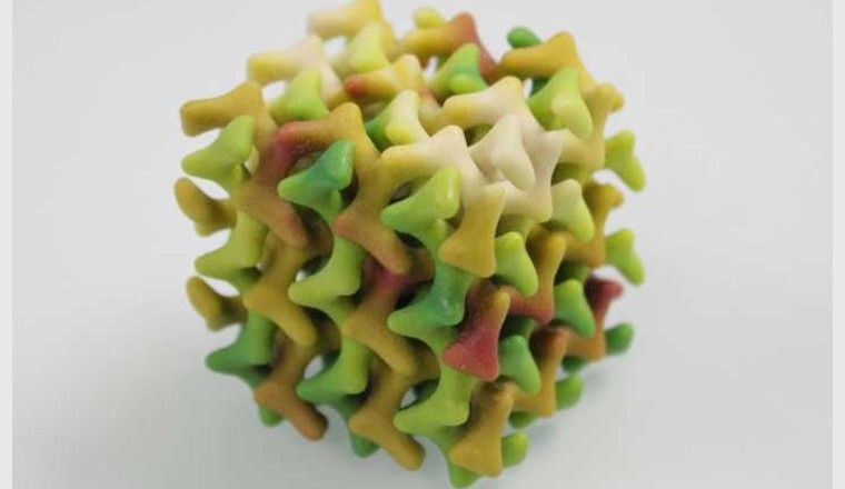 Dreidimensionales Modell der neuartigen Lipid-Mesophase: Dieses kubische Motiv wiederholt sich im Material. (Bilder: Peter Rüegg / ETH Zürich)