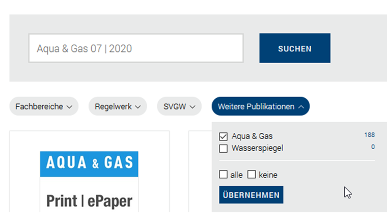 Screenshot 1: Ricerca di edizioni di Aqua & Gas – ePaper