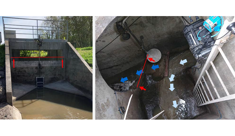Fig. 8 Photographies du seuil fixe de déversement du BO Terrenoire et du DO Lafayette. En rouge les aménagements proposés.