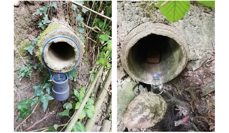 Fig. 8 Dispositif de l’échantillonnage en continu dans les exutoires d’eaux claires suite à la détection d’un écoulement par temps sec.