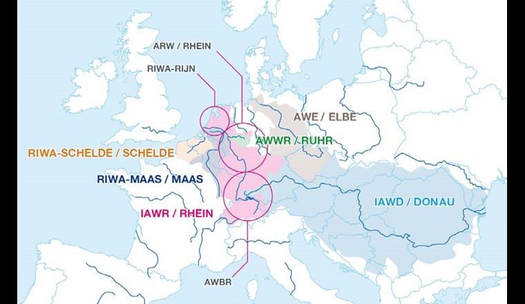 Vue d'ensemble des bassins versants de la coalition ERM, qui a publié le Mémorandum européen sur les eaux souterraines. Les 170 fournisseurs d'eau regroupés, issus de 18 pays, représentent les intérêts en matière d'eau potable et de protection des eaux de 188 millions de personnes.