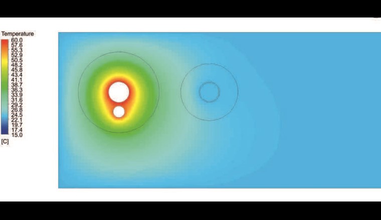 Fig. 3 Mit Ausflockung nach 12 h Stagnation 
– PWH und PWH-C als RAR-System PIR 50 mm
– PWC PIR 30 mm
– PWC Temperatur 23 °C
– Achsabstand zwischen PWC- und PWH-Steigleitung 15 cm
(©Geberit)