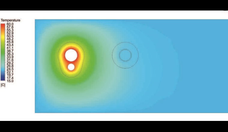 Fig. 4 Mit Ausflockung nach 12 h Stagnation
– PWH und PWH-C als RAR-System Zellkautschuk 19 mm
– PWC Zellkautschuk 19 mm
– PWC Temperatur 24 °C
– Achsabstand zwischen PWC- und PWH-Steigleitung 15 cm
(©Geberit)