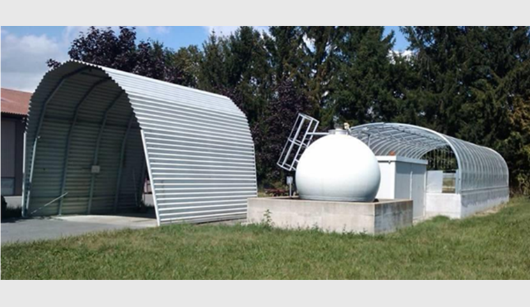 Figure 1 Biobac de Denens: installation de lavage des pulvérisateurs et des machines agricoles. Source : Canton de Vaud