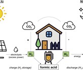 Während des Tages wird mithilfe einer Solaranlage Strom erzeugt, der dann die Hydrolyse von Wasser antreibt. Der so erzeugte Wasserstoff wird von speziellen Bakterien an CO2 gebunden, wodurch Ameisensäure gebildet wird. Diese Reaktion ist frei reversibel, und die Richtung der Reaktion wird nur durch die Konzentration der Ausgangsstoffe und Endprodukte gesteuert. Während der Nacht sinkt die Wasserstoffkonzentration im Bioreaktor und die Bakterien beginnen, den Wasserstoff aus Ameisensäure wieder freizusetzen. Der freigesetzte Wasserstoff kann dann als Energiequelle genutzt werden.				             (© Goethe Universität) Während des Tages wird mithilfe einer Solaranlage Strom erzeugt, der dann die Hydrolyse von Wasser antreibt. Der so erzeugte Wasserstoff wird von speziellen Bakterien an CO2 gebunden, wodurch Ameisensäure gebildet wird. Diese Reaktion ist frei reversibel, und die Richtung der Reaktion wird nur durch die Konzentration der Ausgangsstoffe und Endprodukte gesteuert. Während der Nacht sinkt die Wasserstoffkonzentration im Bioreaktor und die Bakterien beginnen, den Wasserstoff aus Ameisensäure wieder freizusetzen. Der freigesetzte Wasserstoff kann dann als Energiequelle genutzt werden.				             (© Goethe Universität)