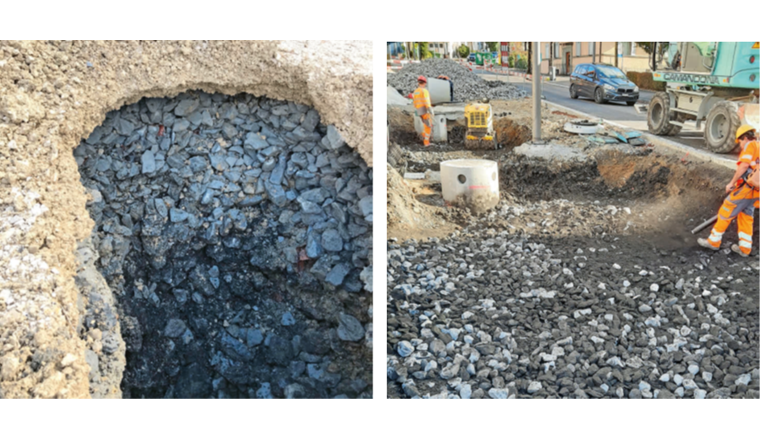 Fig. 4 Mise en place du TP70-Pierre (TP-P), fosse Montoie Lausanne.