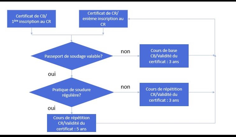 Organigramme. Cours de base, CB et Cours de répétition, CR. (Image: ©SSIGE)