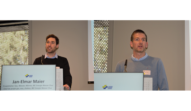 Jan Elmar Maier (IBC Energie Wasser Chur) et Silvan Mathis (Casutt Wyrsch Zwicky AG) ont fait état des problèmes concrets qu’ils ont rencontrés lors de la construction de conduites de chaleur à distance à Coire – notamment lors de l’achat du matériau d’enrobage– et des solutions qu’ils ont pu y apporter.