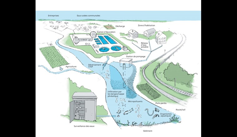 Fig. 1 Vue d'ensemble des sources de déversement de micropolluants dans les eaux.