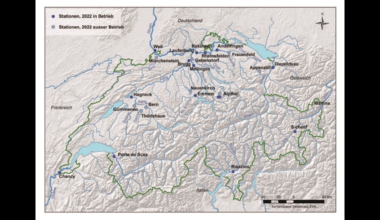 Karte mit den NADUF-Monitoringstationen. https://s.geo.admin.ch/9b4b22e5d2