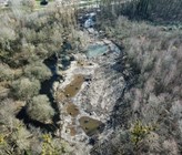 Les dépôts de matériaux existants en rive gauche de l’embouchure, au sein du Bois des Vernes, ont été évacués et des plans d’eau creusés de manière à rétablir un régime hydrique du sol favorable au développement de successions végétales alluviales en station. (© biol conseils) Les dépôts de matériaux existants en rive gauche de l’embouchure, au sein du Bois des Vernes, ont été évacués et des plans d’eau creusés de manière à rétablir un régime hydrique du sol favorable au développement de successions végétales alluviales en station. (© biol conseils)