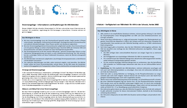 Depuis l’automne 2022, le CC Épuration des eaux met à disposition sur le site web les deux fiches d’information sur la pénurie d’électricité et la pénurie de précipitants.