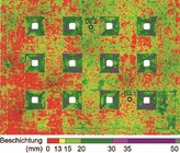 Fig. 10 Ergebnis der 3D-Laserscanauswertung der Schichtdicke in WK2 an der Decke. Fig. 10 Ergebnis der 3D-Laserscanauswertung der Schichtdicke in WK2 an der Decke.