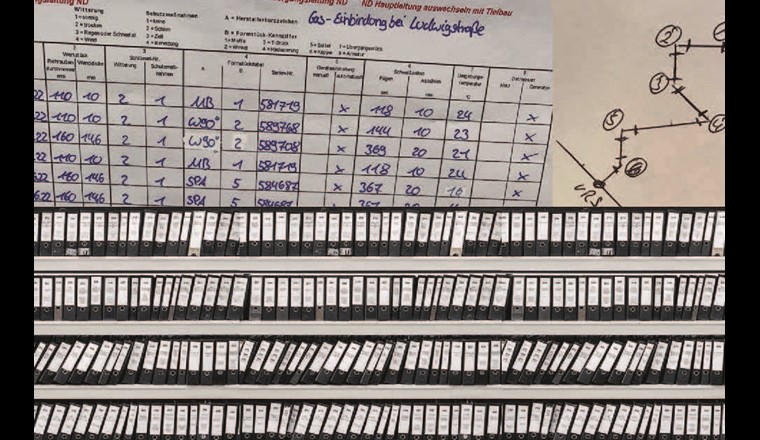 Handschriftliches Schweissprotokoll und analoges Archiv.