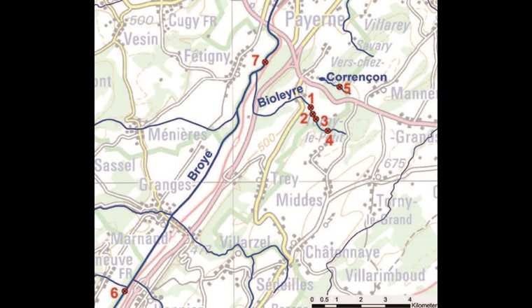 Fig. 12a Localisation des sites de prélèvement (Source: swisstopo).