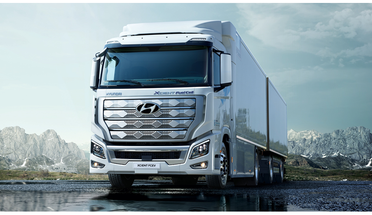 Fig. 2 En 2020, Hyundai Motor a lancé sur le marché le camion à hydrogène XCIENT Fuel Cell. Entre-temps, une cinquantaine d’exemplaires sont déjà en service en Suisse. (© Hyundai Hydrogen Mobility AG)
