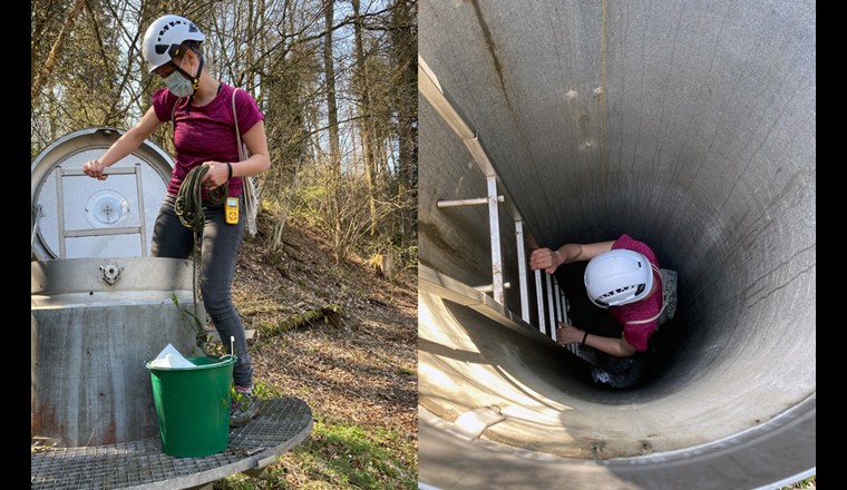 Échantillonnage: l’accès se fait par un point de captage d’eau potable, puis on prélève un échantillon d’ADN environnemental dans l’eau. (Photos: Eawag, Florian Altermatt)