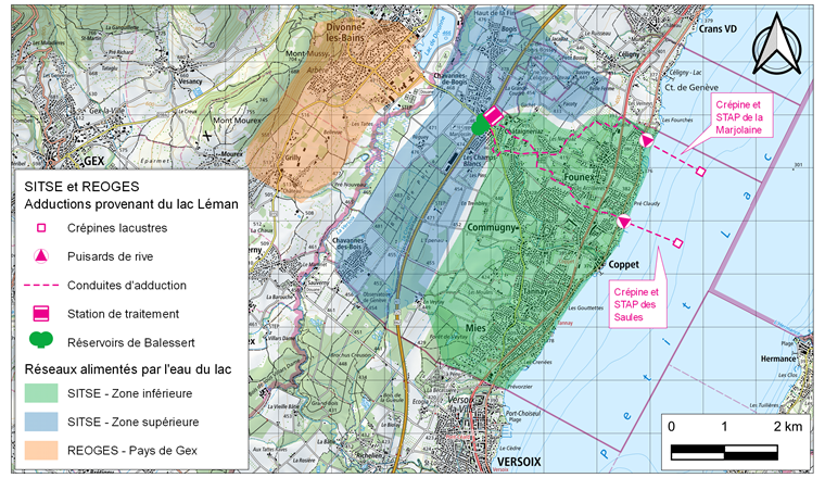 Fig. 1 Situation des installations d’adduction au lac Léman en Terre Sainte.