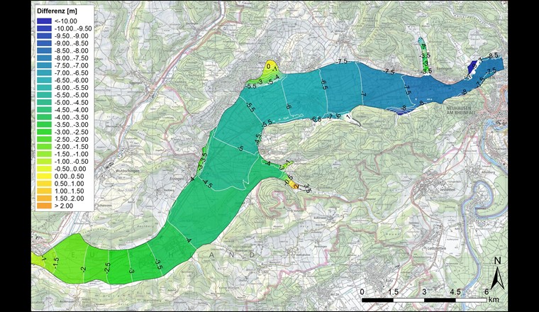 Fig. 4 Differenzen der minimalen Grundwasserstände zwischen dem Bewässerungsszenario 3 im Zeitraum 2020–2049 (Klimamodell DMI-HIRHAM-RCP26) und der Referenz ohne Bewässerung im Zeitraum 1981–2010.