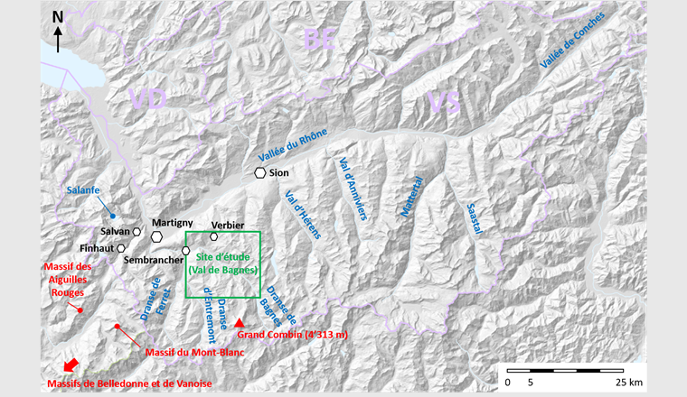 Fig. 1 Situation du site d’étude dans le canton du Valais (fond de carte: Office fédéral de topographie swisstopo).