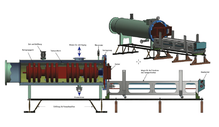 Fig. 3 Die Startschleuse wurde entwickelt für die Automatisierung der Leitungsreinigung. Mit dieser Konstruktion ist es möglich, das Reinigungsgerät periodisch zum Seiher und zurück zu pumpen. Für den Unterhalt und Austausch des Reinigungsgerätes kann dieses einfach aus der Schleuse entnommen werden. Abgebildet ist die Schleuse inklusive einer Erhöhung für den Versuchsaufbau der Pilotversuche.