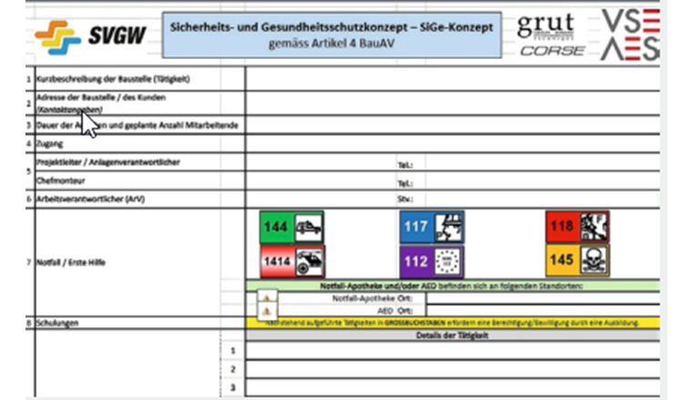 Fig. 2 Estratto del piano di sicurezza e protezione della salute specifico del settore (Shop/Regolamentazione | SVGW).