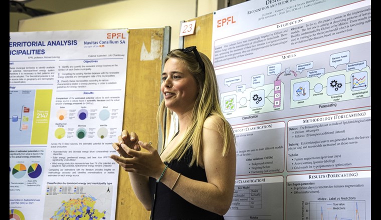 Présentation des résultats des Design Projects à l’EPFL, un exemple de travaux de semestre exécuté en lien direct avec une entreprise ou une institution (Photo : ©Pierre-Yves Gilliéron, EPFL)