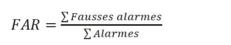 FAR = Eta (Fausses alarmes)/Eta (Alarmes)