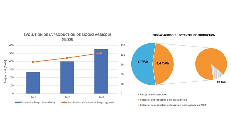 Fig. 2 Situation actuelle du biogaz issu de la biomasse agricole suisse.