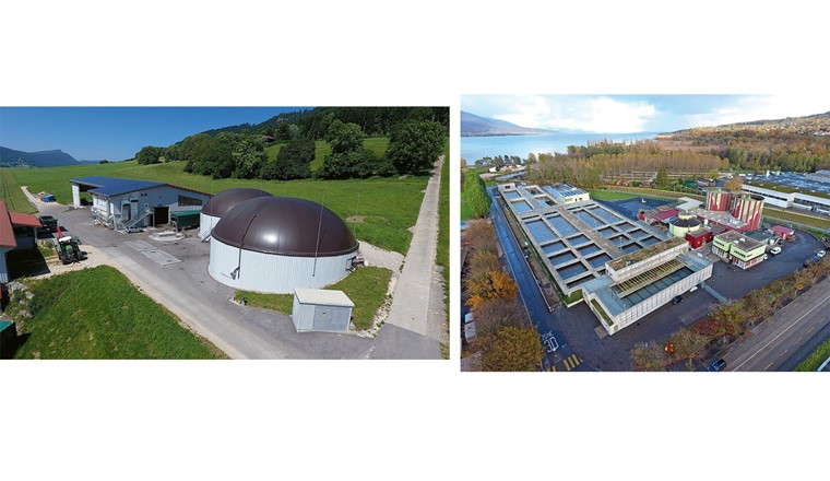 Fig. 6 Partenaire industriel des projets: lnstallation agricole Agrogaz (à gauche) et la station d’épuration des eaux usées d’Yverdon-les-Bains (à droite).