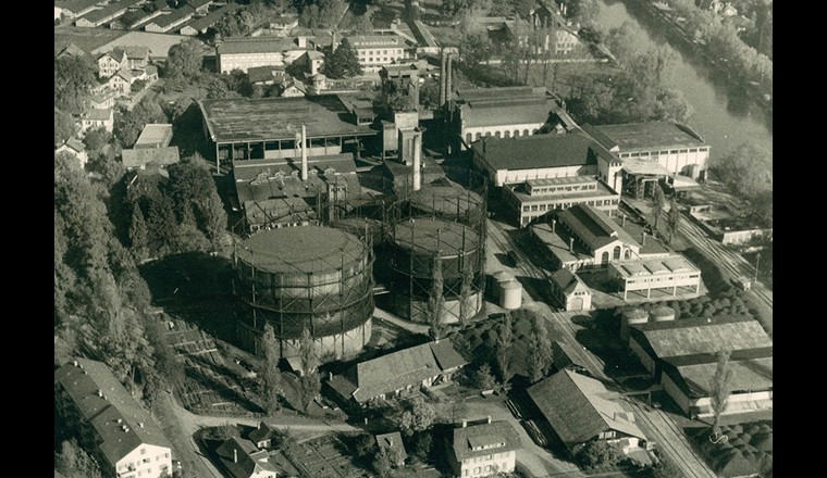 Blick von oben auf das alte Gaswerkareal in Bern. (© Stadt Bern)