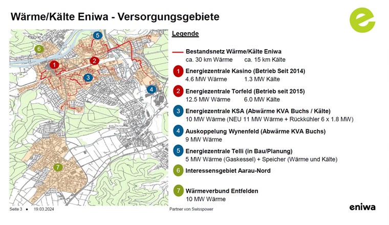 Abbildung 4: Übersicht der mit Wärme/Kälte versorgten Gebiete der Eniwa AG (Quelle: Eniwa)