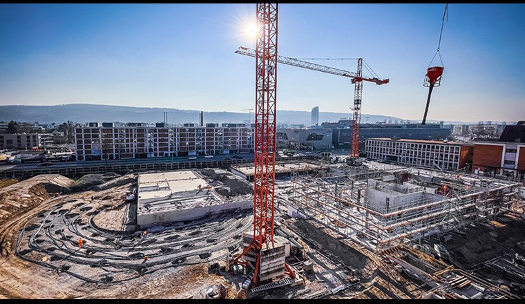 Der Empa-Campus in Dübendorf und das kürzlich fertiggestellte Erdsondenfeld mit 144 Erdsonden sind eine Pilotanlage im EU-Projekt GOES. Ziel des Projekts ist es, eine erste Anwendung für «Platform-based Design» zu entwickeln. (Bild: Empa