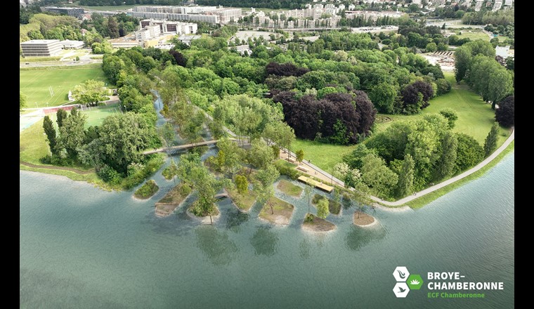 Photo-montage: renaturation de la Chamberonne sur le campus de l’UNIL
