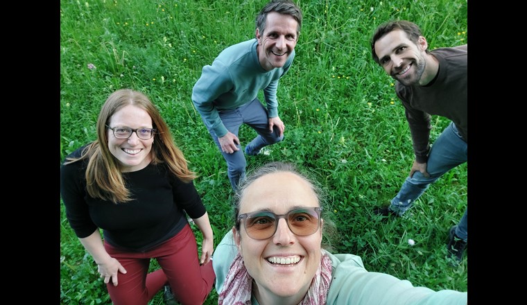 L'équipe de la plateforme, motivée et compétente. De g. à d. : Fabienne Eugster, Pascal Wunderlin, Rebekka Gulde et Simon Bitterwolf.