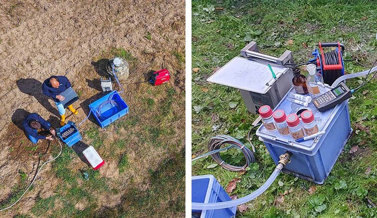 Mise en place d'un échantillonnage des eaux souterraines dans le cadre du projet (photo : TZW)