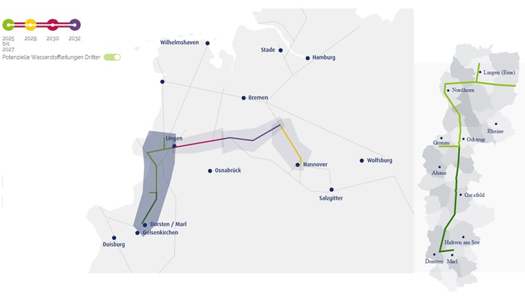 Übersicht über den Leitungsbau von Nowega. (Bild: Website Nowega)