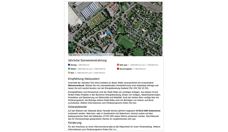 Fig. 3 Individuelle Empfehlungen für eine Immobilie in Nidau [9]