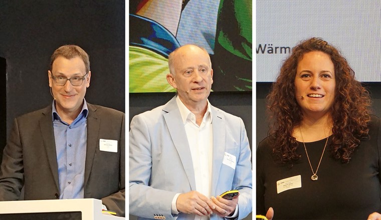 (de g. à d.) Michael Meier (Direktor SVGW), Moderator Karsten Reichart (SVGW), Sheela Süess (Energie 360°)