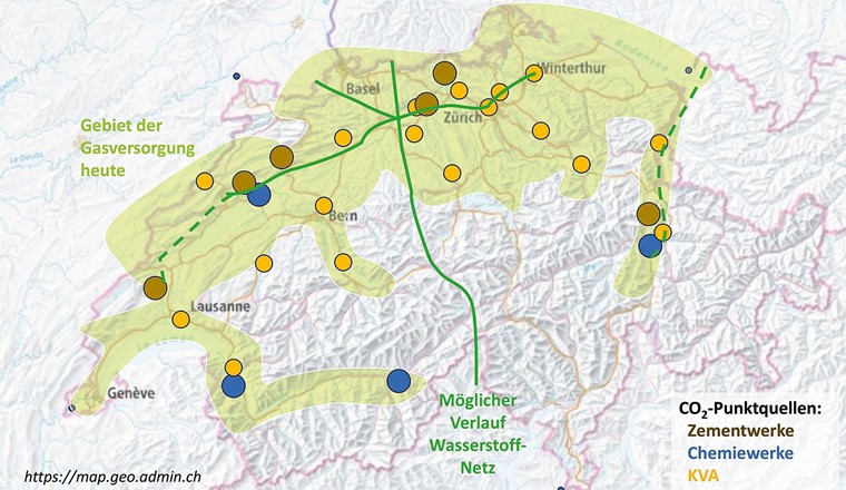 Fig. 2 Gasinfrastrukturen sowie räumliche Verteilung wichtiger CO₂-Punktquellen.
