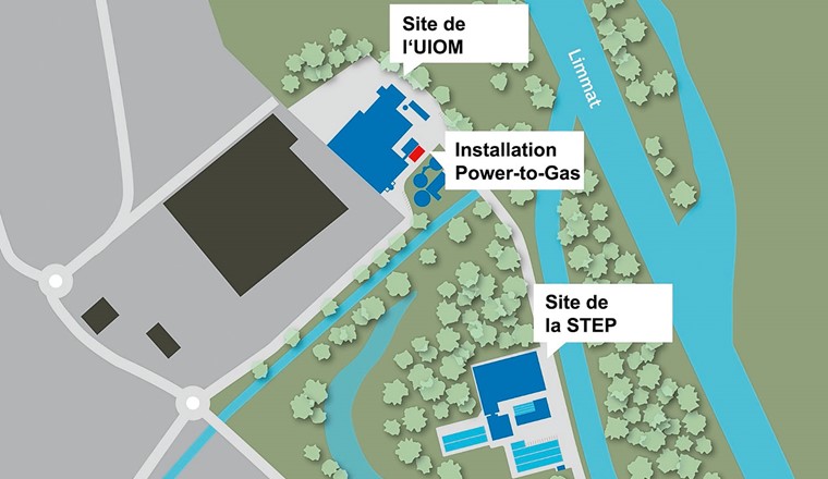 Fig. 1 L’installation PtG de Dietikon utilise le gaz d’épuration (biogaz brut) de la STEP voisine et l’électricité de l’UIOM. (Imge: Limeco)