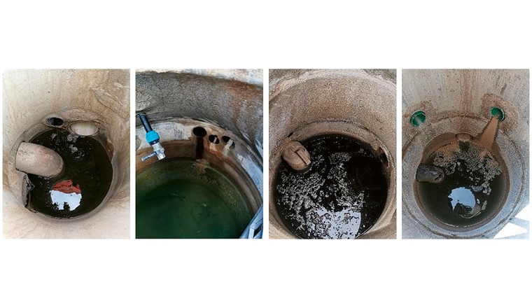 Fig. 2 Einleitungen von Sickerwasser in Sammelschächte von Kunststoffrasenplätzen, wo die Wasserproben entnommen wurden.