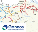 Das Gasnetz der Ganeos AG und das neue Firmenlogo. (Bilder: Ganeos AG) Das Gasnetz der Ganeos AG und das neue Firmenlogo. (Bilder: Ganeos AG)