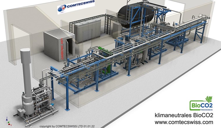 Fig. 3 Beispiel einer CO₂-Verflüssigungsanlage für 800 kg/h. (© comtecswiss ag)
