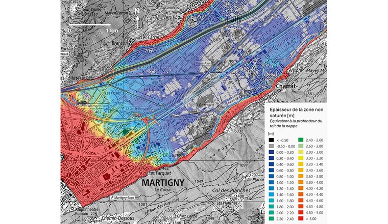 Fig. 7 Extrait de la carte d’aléa des remontées de nappe pour une période de retour de 30 ans.