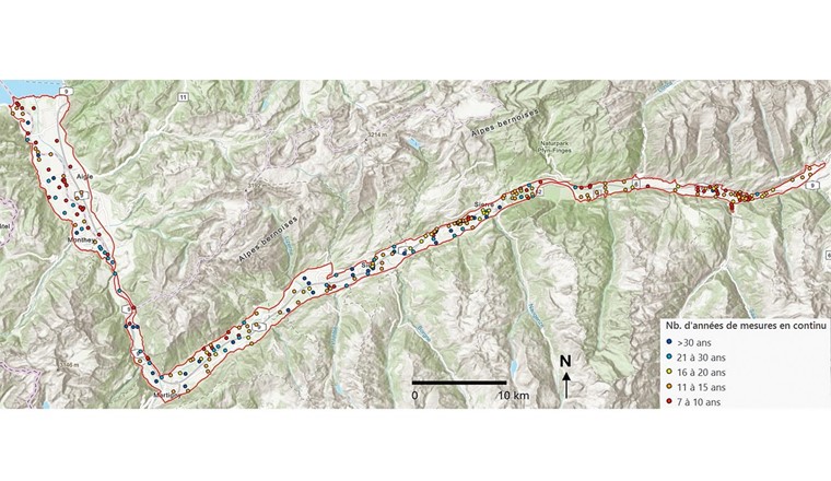 Fig. 2 Situation des piézomètres dont les chroniques ont été utilisées pour l’élaboration de la carte d’aléa des remontées de nappe.