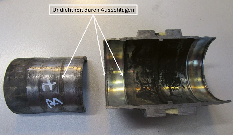 Fig. 4 Un des assemblages par sertissage redémonté en raison d’un défaut d’étanchéité à Dresde. La cause du défaut a été déterminée pour tous les assemblages par sertissage démontés.(© SachsenEnergie)