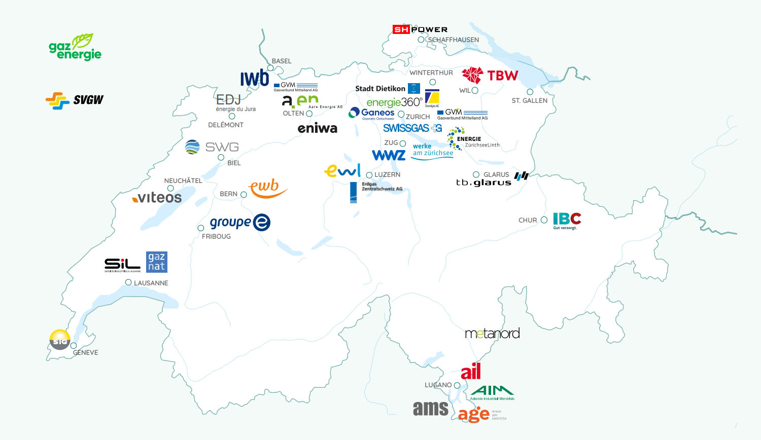 Unternehmen und Verbände der schweizerischen Gasindustrie, die an der Initiative CH42 teilnehmen. © CH42