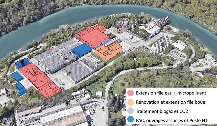 En 2023, SIG a démarré un chantier d’envergure à la station d’épuration d’Aïre, l’une des plus grandes de Suisse. Ces travaux ont pour but d’augmenter la capacité de traitement des eaux usées et des boues d’épuration, d’installer un système de traitement des micropolluants et d’améliorer la performance énergétique du site. (© SIG)