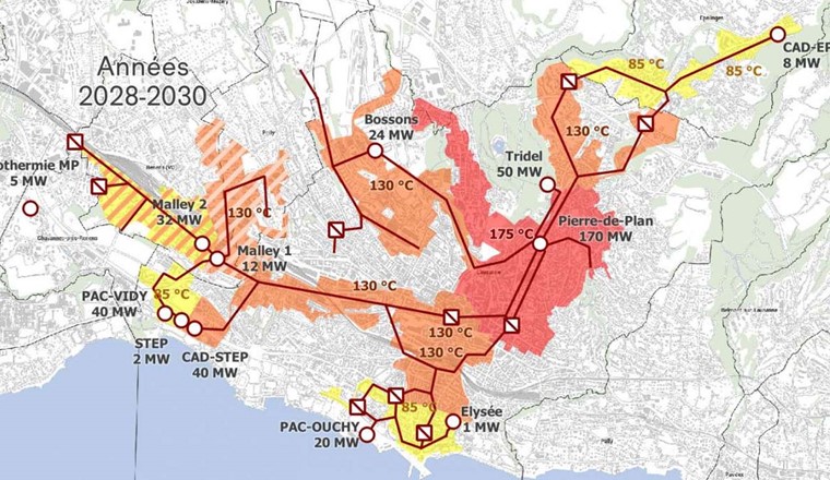 So soll das Fernwärmenetz von Lausanne in den Jahren 2028-2030 ausgebaut sein. © SiL